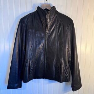 Siena 100% Leather Black Jacket Full Zip High Neck Lined Women’s Size Medium
